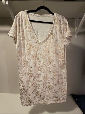 a new day White Short Sleeve V-Neck Tee with Gold Floral Print